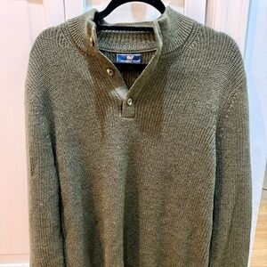 Vineyard Vines Wool Button up sweater in moss green, medium